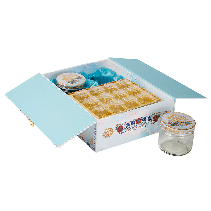 Floral MDF Hamper Box with 2 printed salsa jar & 12 cavity (9.5x12.75x3.75) Inch 9064A
