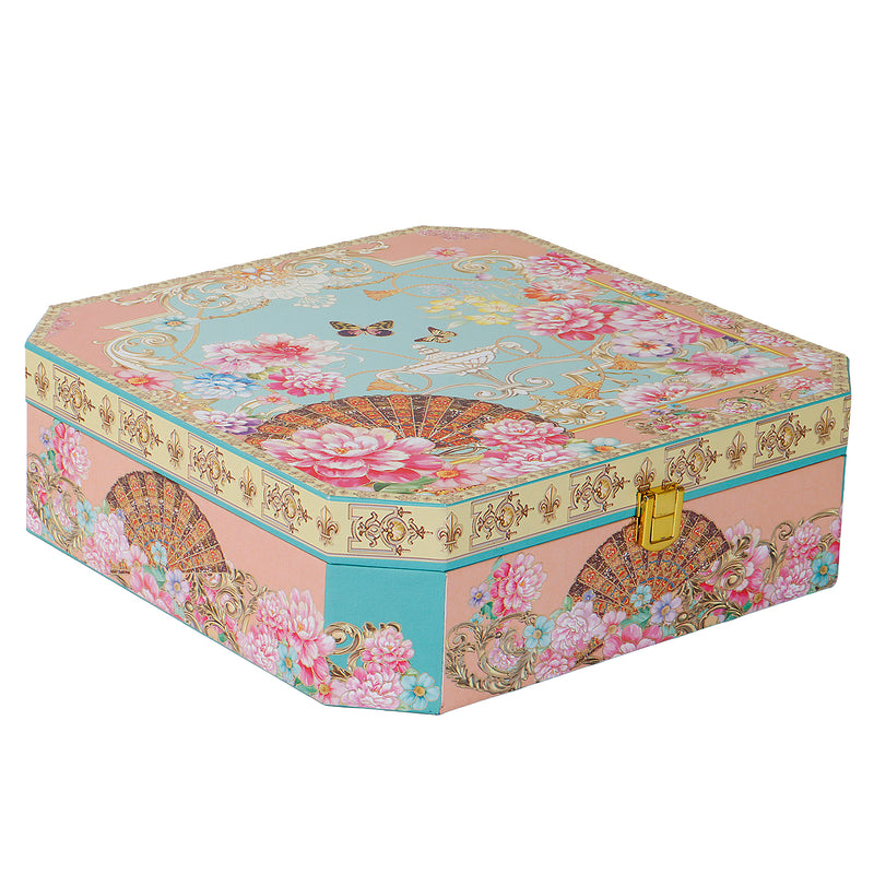 Elegant Floral Hamper Box with 2 floral printed tins & 8 cavity tray (10.5x10.5x3) Inch 9043A