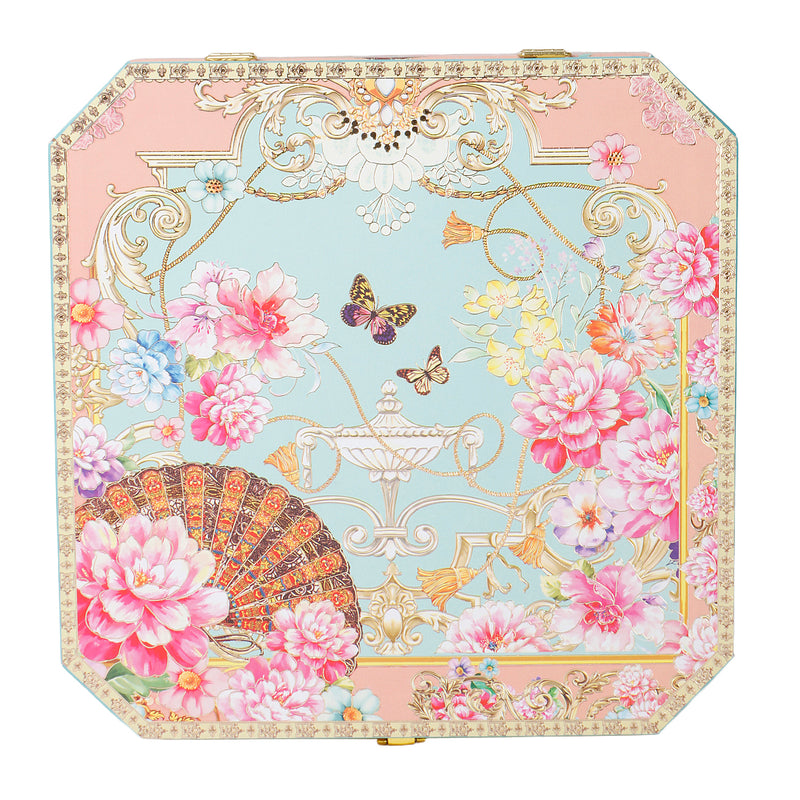 Elegant Floral Hamper Box with 2 floral printed tins & 8 cavity tray (10.5x10.5x3) Inch 9043A
