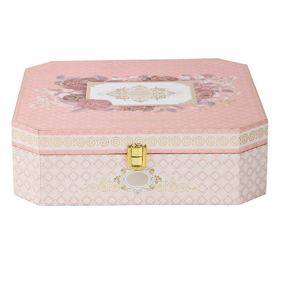 Elegant Pink Floral Hamper Box with 2 muskmelon jars & 8 cavity tray (10.5x10.5x3) Inch 9043