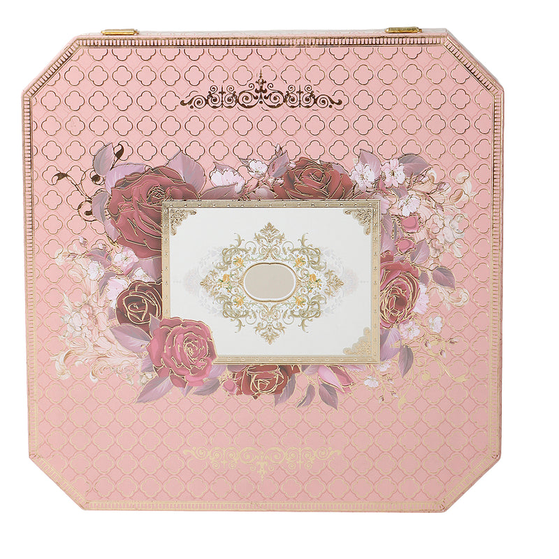 Elegant Pink Floral Hamper Box with 2 muskmelon jars & 8 cavity tray (10.5x10.5x3) Inch 9043