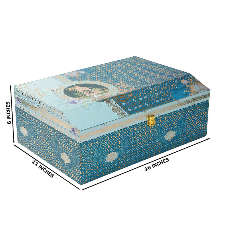 Pichwai Art Hamper Box with 2 matte black jar, 2 plastic container & 12 cavity tray (16x11x6) Inch 9012