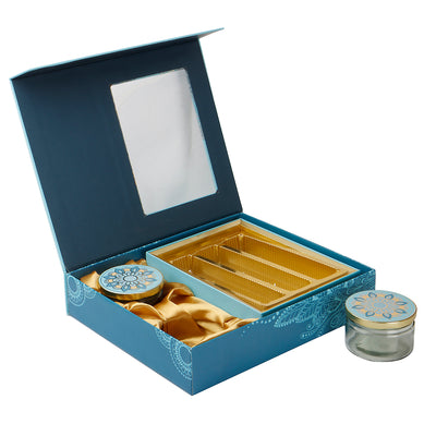 Blue Hamper Box with 2 short salsa & 3 liner cavity (12.25x10.25x2.5) Inch 9047