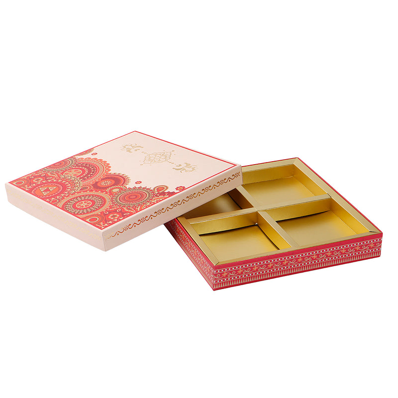 Beautiful Hamper Dry fruit Box with 4 compartments (10x10x1.5) Inch 9057A