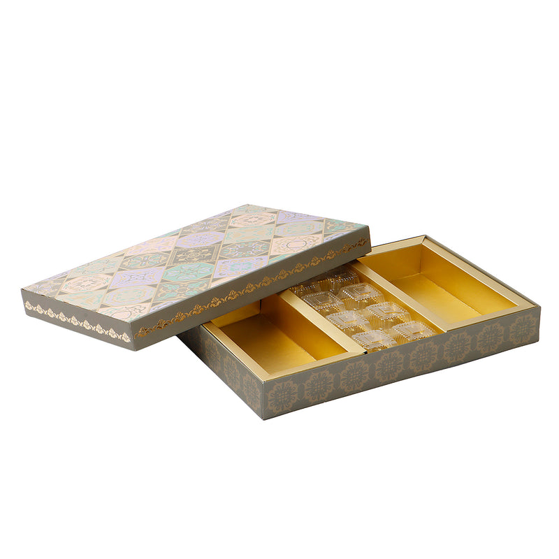 Mughal Charm Hamper Box with 8 cavity tray & 2 compartments (12x7.5x1.5) Inch 9052A