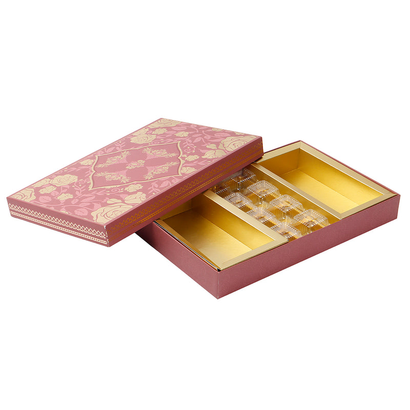 Floral Dusky Rose Hamper Box with 8 cavity tray & 2 compartments (12x7.5x1.5) Inch 9052