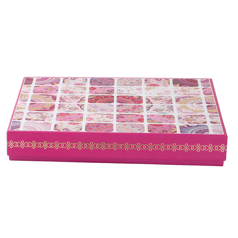 Festive Pink Printed Hamper Box with 18 cavity tray & 2 compartments (10.75x9.5x1.5) Inch 9050