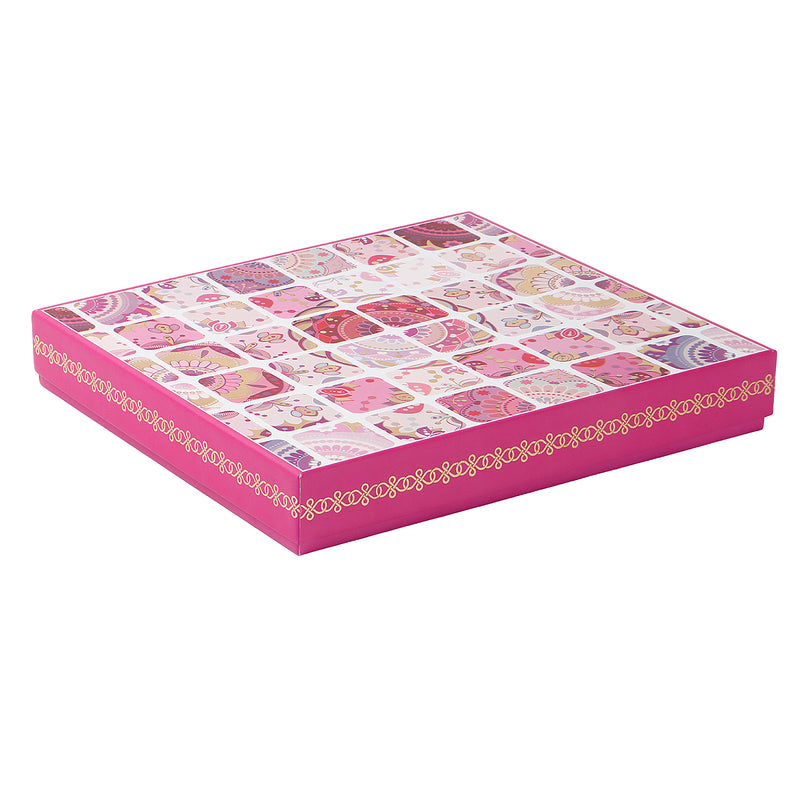 Festive Pink Printed Hamper Box with 18 cavity tray & 2 compartments (10.75x9.5x1.5) Inch 9050