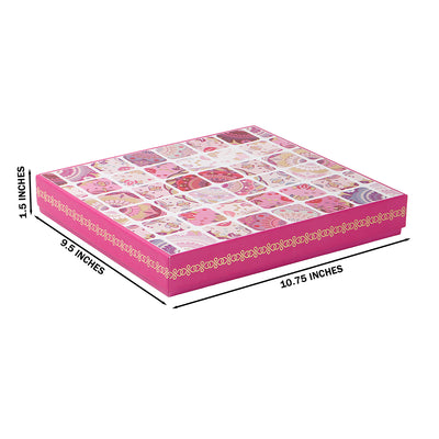 Festive Pink Printed Hamper Box with 18 cavity tray & 2 compartments (10.75x9.5x1.5) Inch 9050