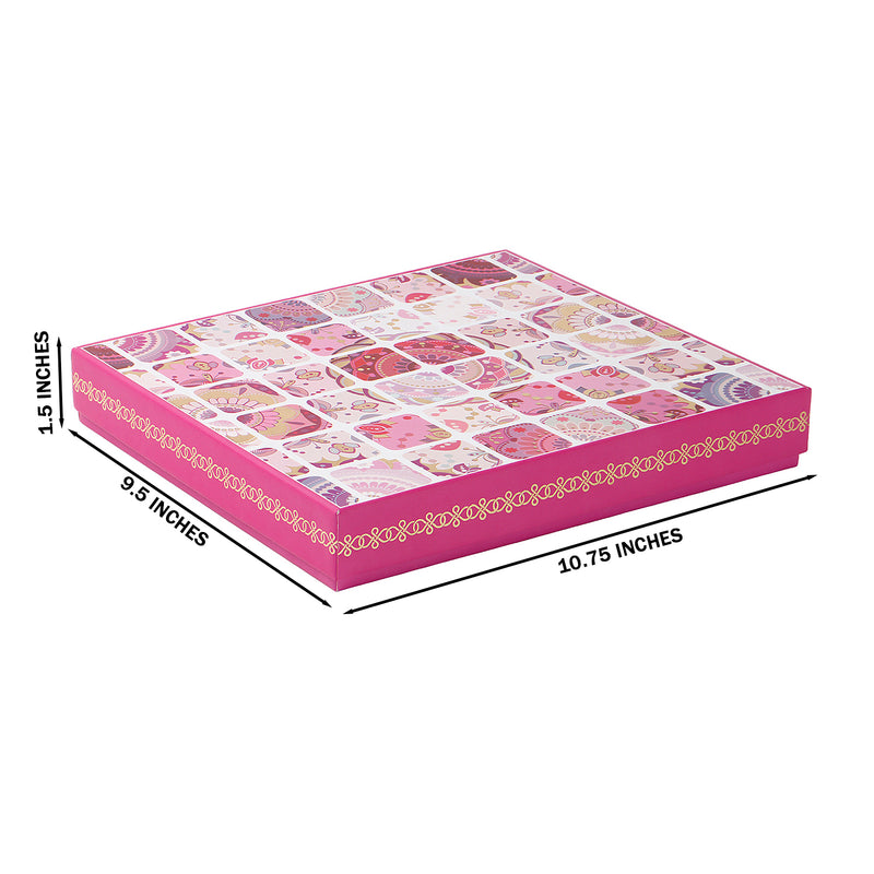 Festive Pink Printed Hamper Box with 18 cavity tray & 2 compartments (10.75x9.5x1.5) Inch 9050