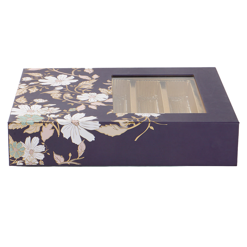 Green Floral Hamper Box with 2 short salsa & 3 liner cavity (12.25x10.25x2.5) Inch 9047A