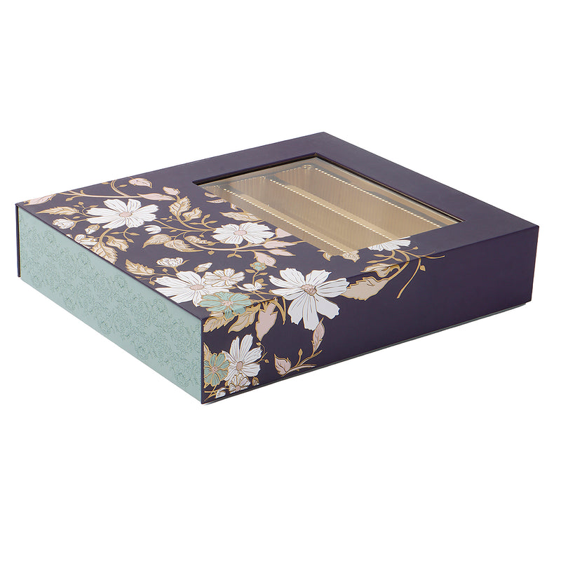 Green Floral Hamper Box with 2 short salsa & 3 liner cavity (12.25x10.25x2.5) Inch 9047A