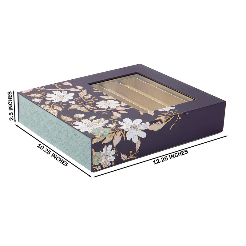 Green Floral Hamper Box with 2 short salsa & 3 liner cavity (12.25x10.25x2.5) Inch 9047A