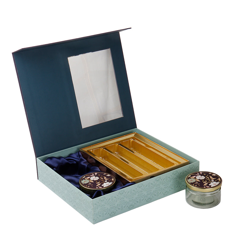 Green Floral Hamper Box with 2 short salsa & 3 liner cavity (12.25x10.25x2.5) Inch 9047A