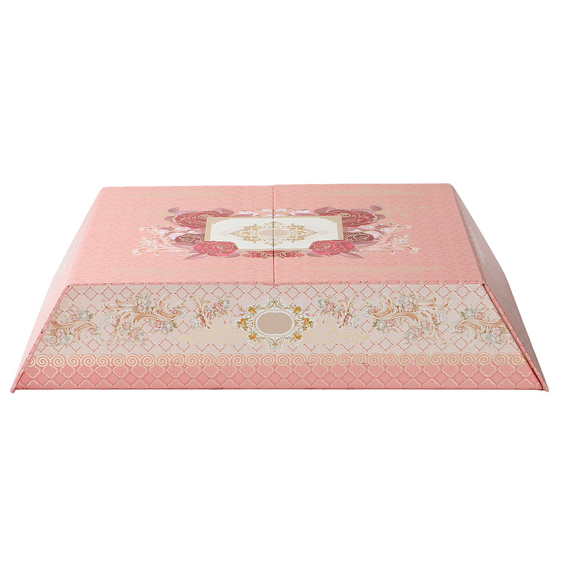 Pink Floral Hamper Box with 3 glass jar & 12 golden cavity (16.5x10x3.5) Inch 9028A