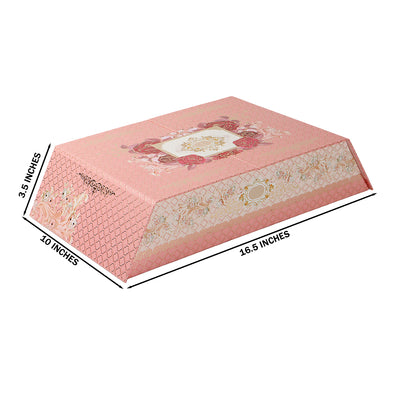 Pink Floral Hamper Box with 3 glass jar & 12 golden cavity (16.5x10x3.5) Inch 9028A