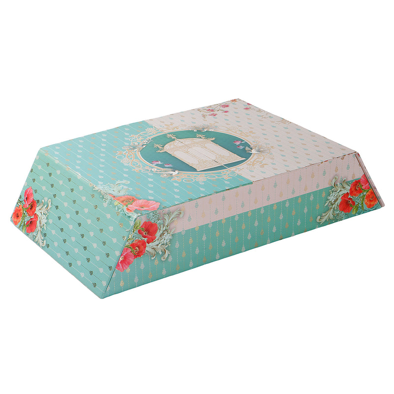 Turquoise Blue Hamper Box with 3 glass jar & 12 golden cavity (16.5x10x3.5) Inch 9028