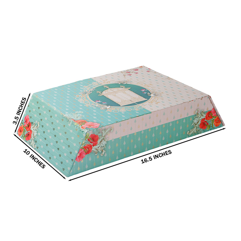 Turquoise Blue Hamper Box with 3 glass jar & 12 golden cavity (16.5x10x3.5) Inch 9028