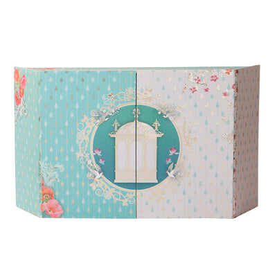 Turquoise Blue Hamper Box with 3 glass jar & 12 golden cavity (16.5x10x3.5) Inch 9028