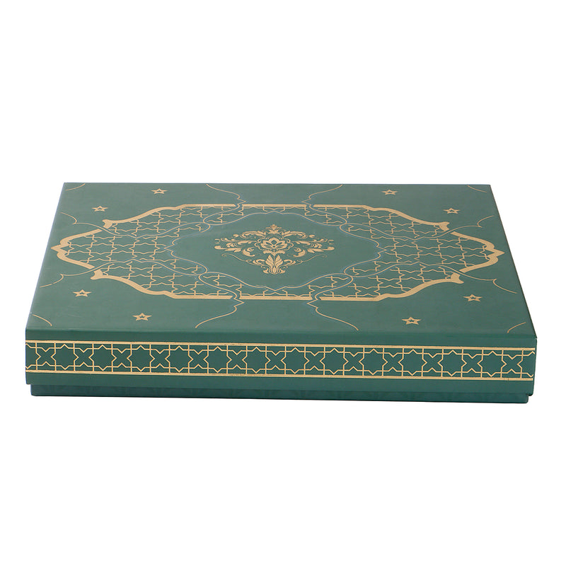 Festive Green Printed Hamper Box with 18 cavity tray & 2 compartments (10.75x9.5x1.5) Inch 9050A