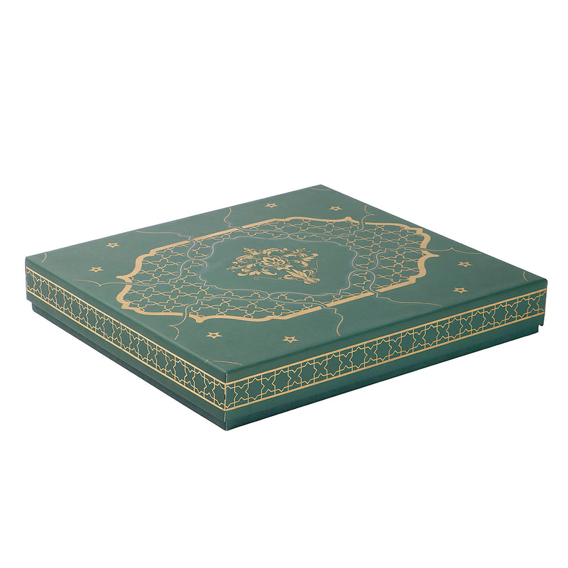 Festive Green Printed Hamper Box with 18 cavity tray & 2 compartments (10.75x9.5x1.5) Inch 9050A