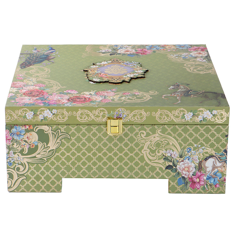 Floral MDF Hamper Box with 2 salsa jars & 15 cavity box (12x12x5) Inch 9072