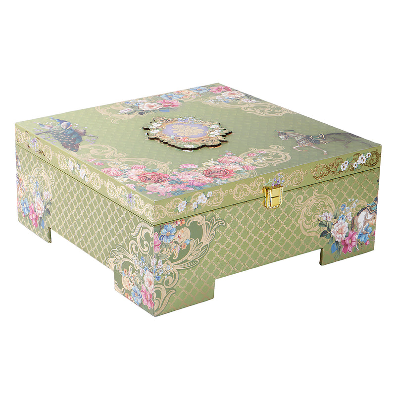 Floral MDF Hamper Box with 2 salsa jars & 15 cavity box (12x12x5) Inch 9072
