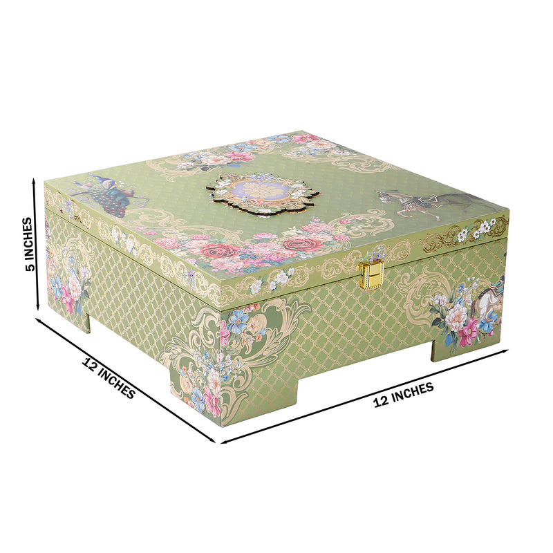 Floral MDF Hamper Box with 2 salsa jars & 15 cavity box (12x12x5) Inch 9072