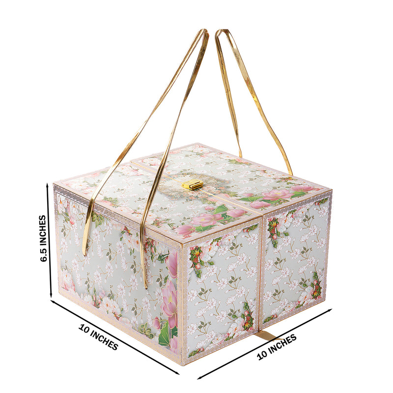 Pastel Floral Hamper Box with 4 jar & 16 cavity tray (10x10x6.5) Inch 9016
