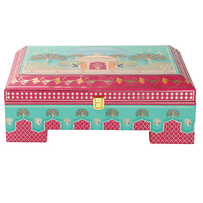 Royal Festive MDF Hamper with 4 printed short salsa jars & 9 cavity tray (13.5x9.5x5) Inch 9062A
