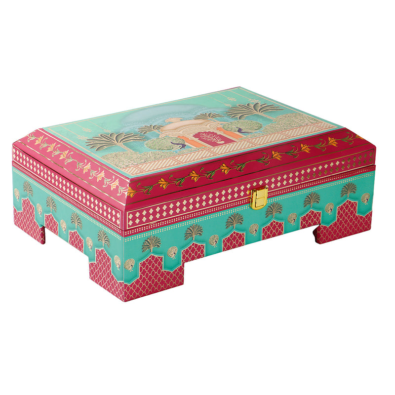 Royal Festive MDF Hamper with 4 printed short salsa jars & 9 cavity tray (13.5x9.5x5) Inch 9062A