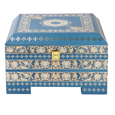 Royal Blue Festive MDF Hamper with 4 muskmelon jars (10x10x6.5) Inch 9063A