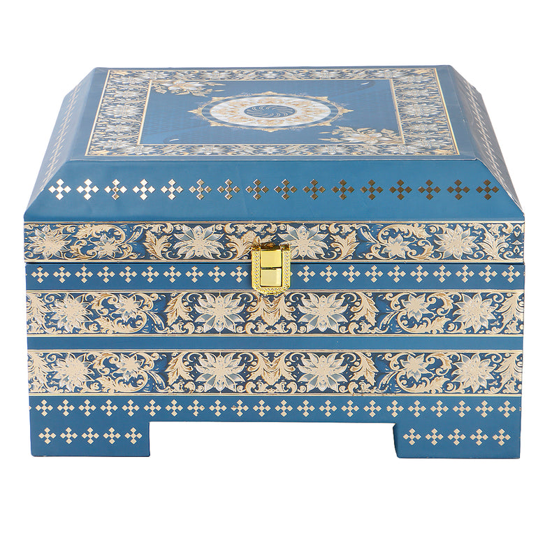 Royal Blue Festive MDF Hamper with 4 muskmelon jars (10x10x6.5) Inch 9063A