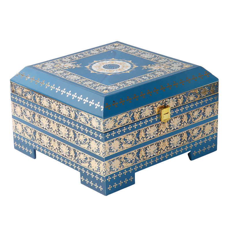 Royal Blue Festive MDF Hamper with 4 muskmelon jars (10x10x6.5) Inch 9063A