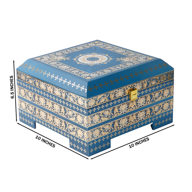 Royal Blue Festive MDF Hamper with 4 muskmelon jars (10x10x6.5) Inch 9063A