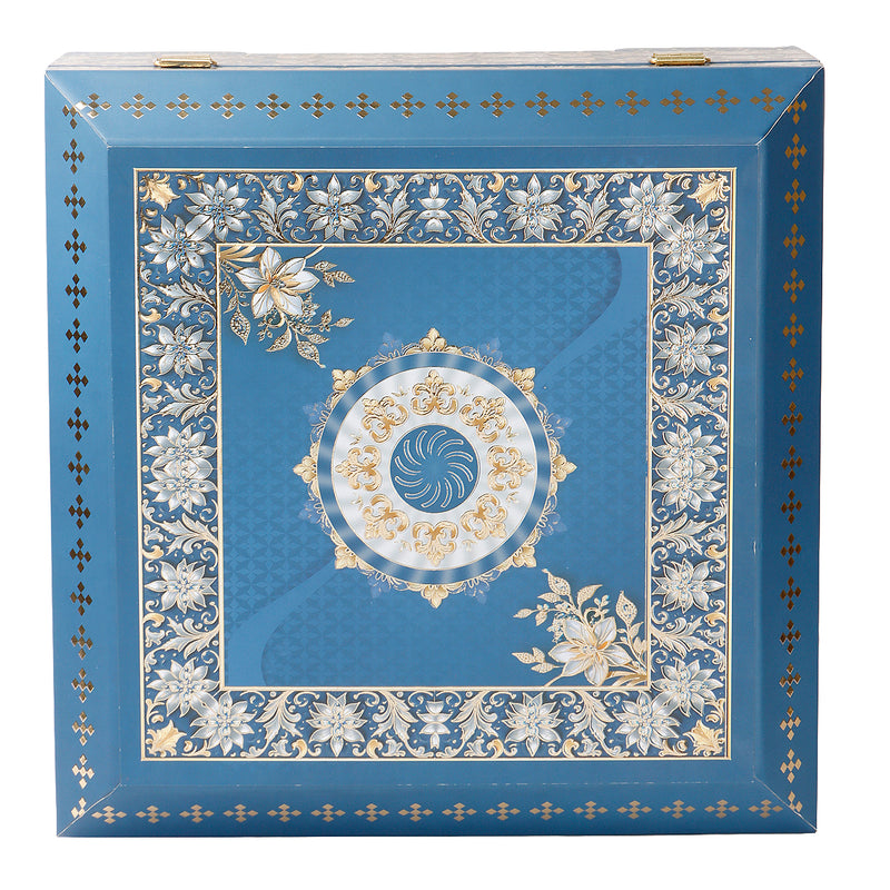 Royal Blue Festive MDF Hamper with 4 muskmelon jars (10x10x6.5) Inch 9063A