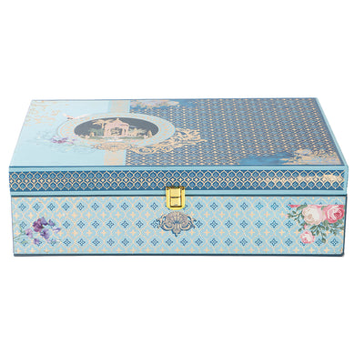 Pichwai Art Hamper Box with 4 printed muskmelon jars & 8 cavity tray (14x10x4) Inch 9046