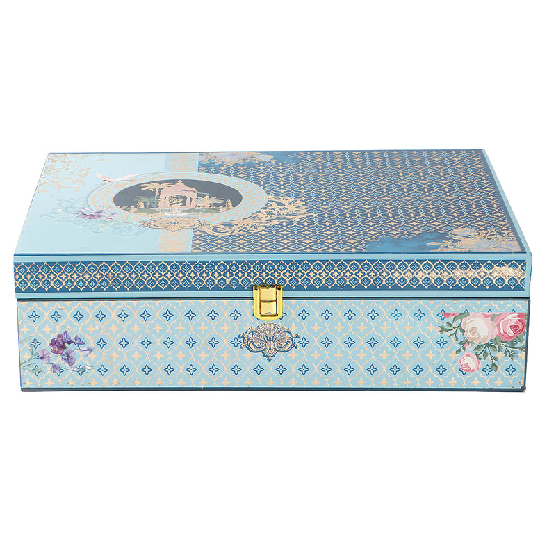 Pichwai Art Hamper Box with 4 printed muskmelon jars & 8 cavity tray (14x10x4) Inch 9046