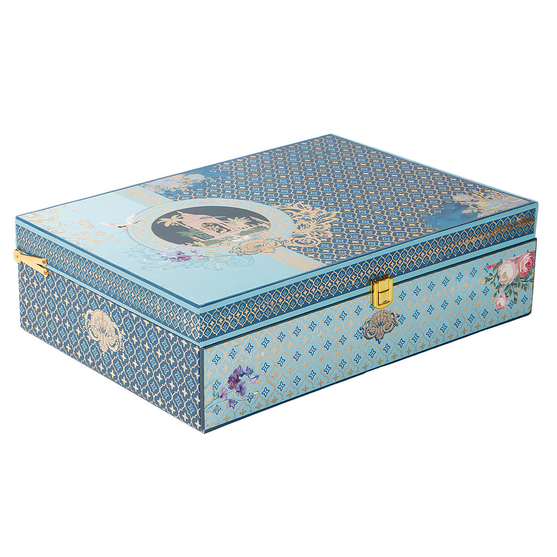 Pichwai Art Hamper Box with 4 printed muskmelon jars & 8 cavity tray (14x10x4) Inch 9046