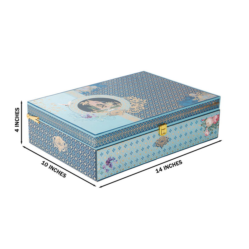 Pichwai Art Hamper Box with 4 printed muskmelon jars & 8 cavity tray (14x10x4) Inch 9046