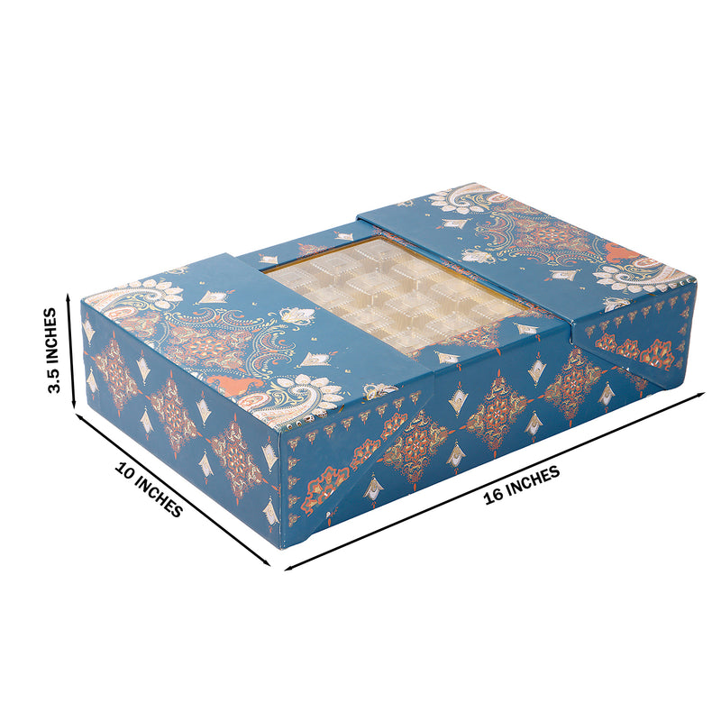 Royal Blue Festive Carry Hamper Box with 4 salsa jar & 12 cavity (16x10x3.5) Inch 9021