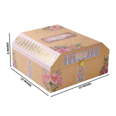 Floral Grace MDF Hamper Box with 2 crystal jar & 15 cavity tray (12x12x6) Inch 9015