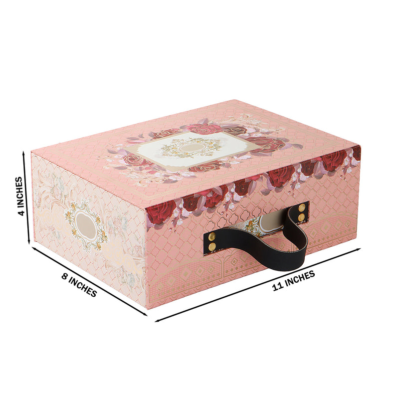 Blush Pink Floral Hamper Box with 3 hexagon jars & 10 cavity tray (11x8x4) Inch 9019