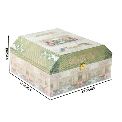Pichwai Art Hamper Box with 2 flute jar & 10 cavity tray (12x12x6) Inch 9015A