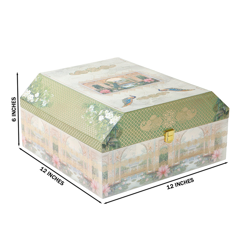 Pichwai Art Hamper Box with 2 flute jar & 10 cavity tray (12x12x6) Inch 9015A