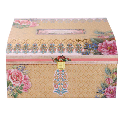 Floral Grace MDF Hamper Box with 2 matte black jar & 15 cavity tray (12x12x6) Inch 9030