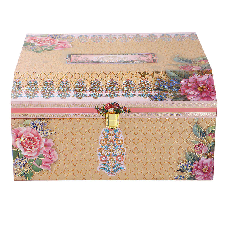 Floral Grace MDF Hamper Box with 2 matte black jar & 15 cavity tray (12x12x6) Inch 9030
