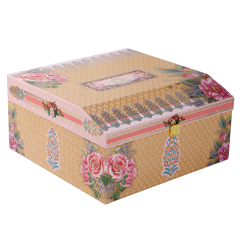 Floral Grace MDF Hamper Box with 2 matte black jar & 15 cavity tray (12x12x6) Inch 9030