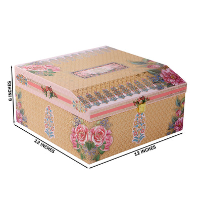 Floral Grace MDF Hamper Box with 2 matte black jar & 15 cavity tray (12x12x6) Inch 9030