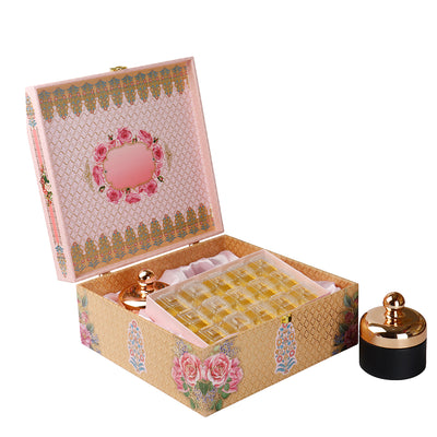 Floral Grace MDF Hamper Box with 2 matte black jar & 15 cavity tray (12x12x6) Inch 9030